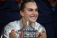 Aryna Sabalenka poses with US Open women's singles trophy | Image Source: Getty
